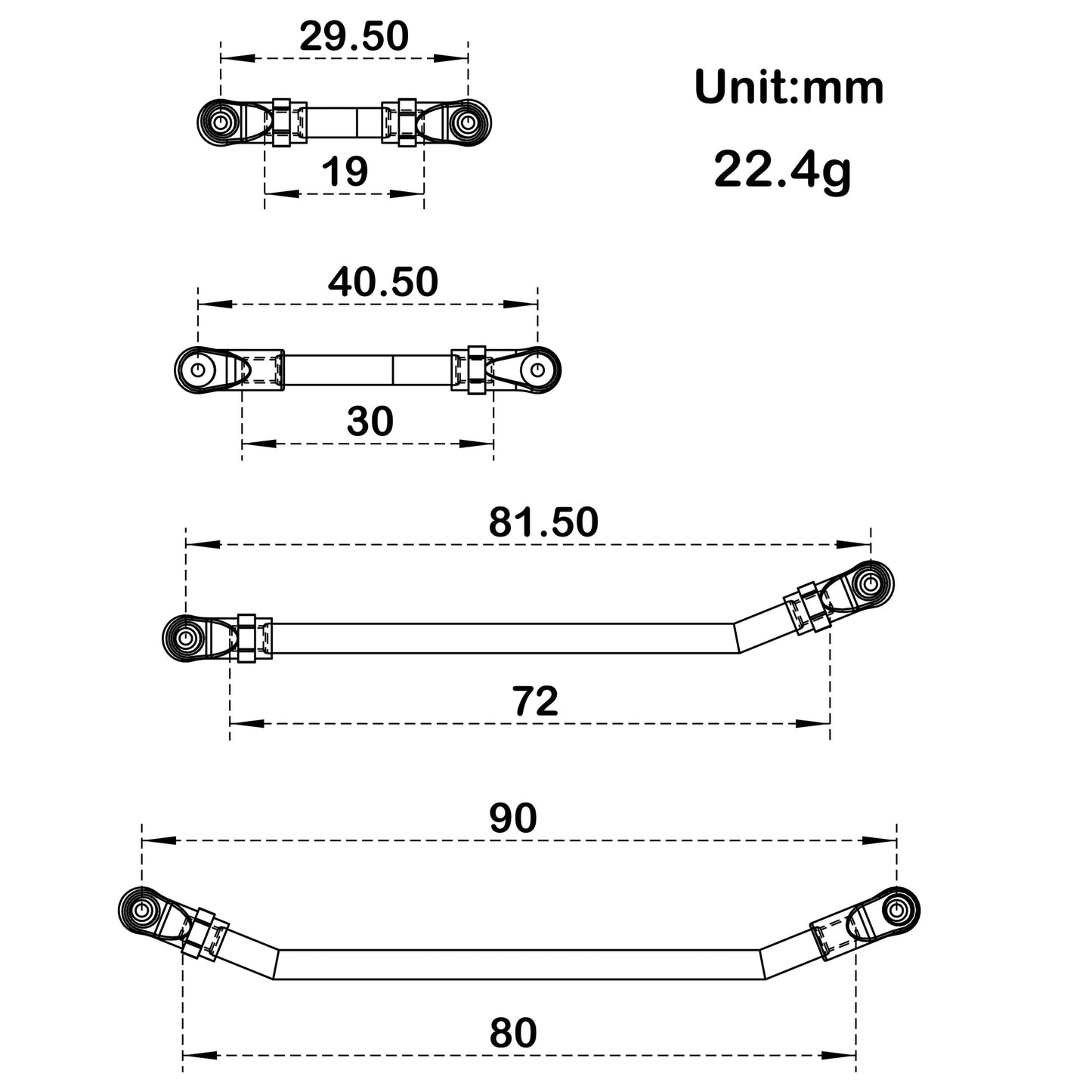MEUS Racing SCX24 Dead90 Double Bent Links Deadbolt Front Links & 90mm Rear Links for Axial 1/24 SCX24 RC Crawler – Titanium