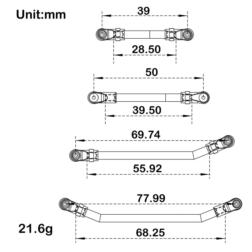 MEUS Racing 8PCS SCX24 Double Bent High Clearance Chassis Links for Axial 1/24 SCX24 Gladiator RC Crawler