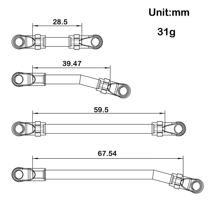 MEUS Racing 10pcs Metal High Clearance Chassis & Steering Links for 1/24 SCX24 Gladiator Power Wagon