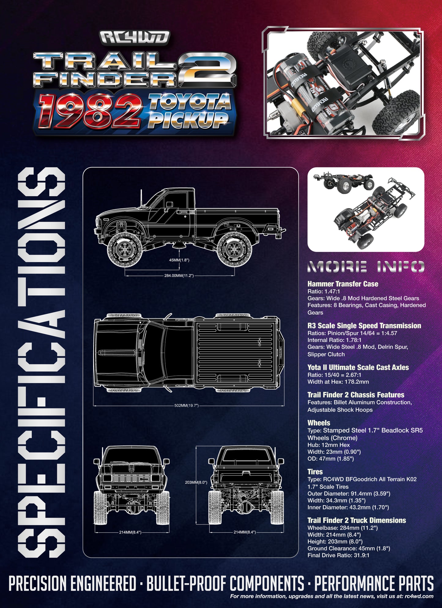 RC4WD Trail Finder 2 RTR w/1982 Toyota Pickup Hard Body Set (Rouge)