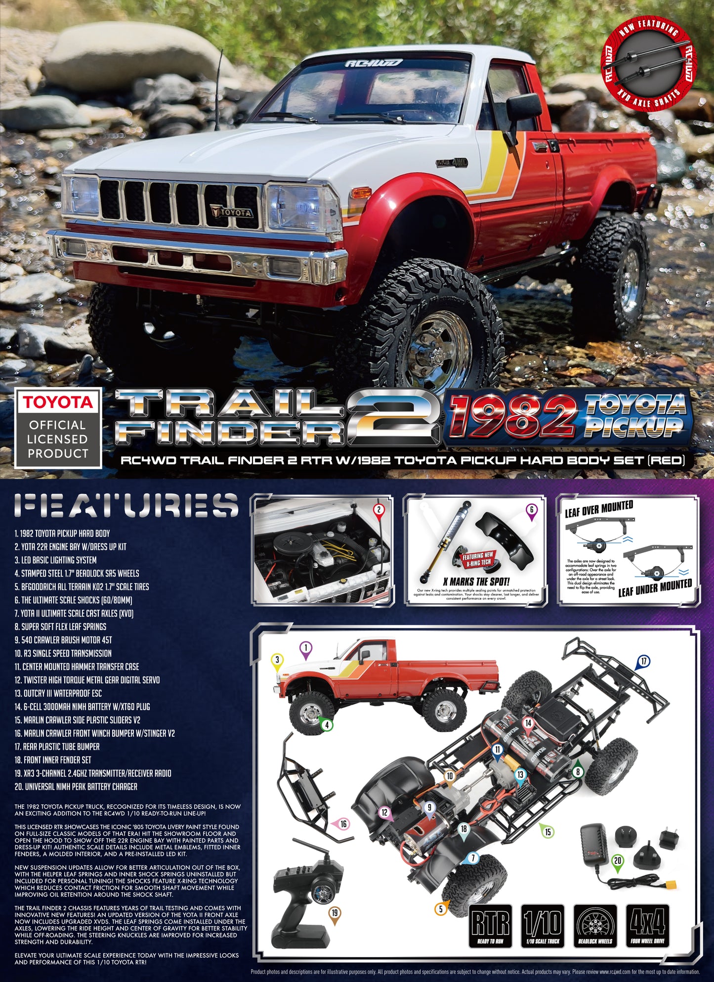 RC4WD Trail Finder 2 RTR w/1982 Toyota Pickup Hard Body Set (Rouge)