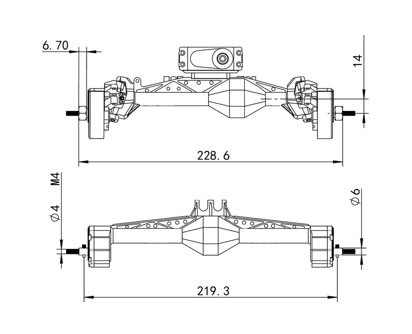 MEUS-UTB19-01 MEUS Racing Isokinetic 3-Section CVD Portal Front Rear Axles with 2 Servo Mounts for 1/10 Axial Capra 1.9 UTB DIY SCX10 SCX10 II Black/silver