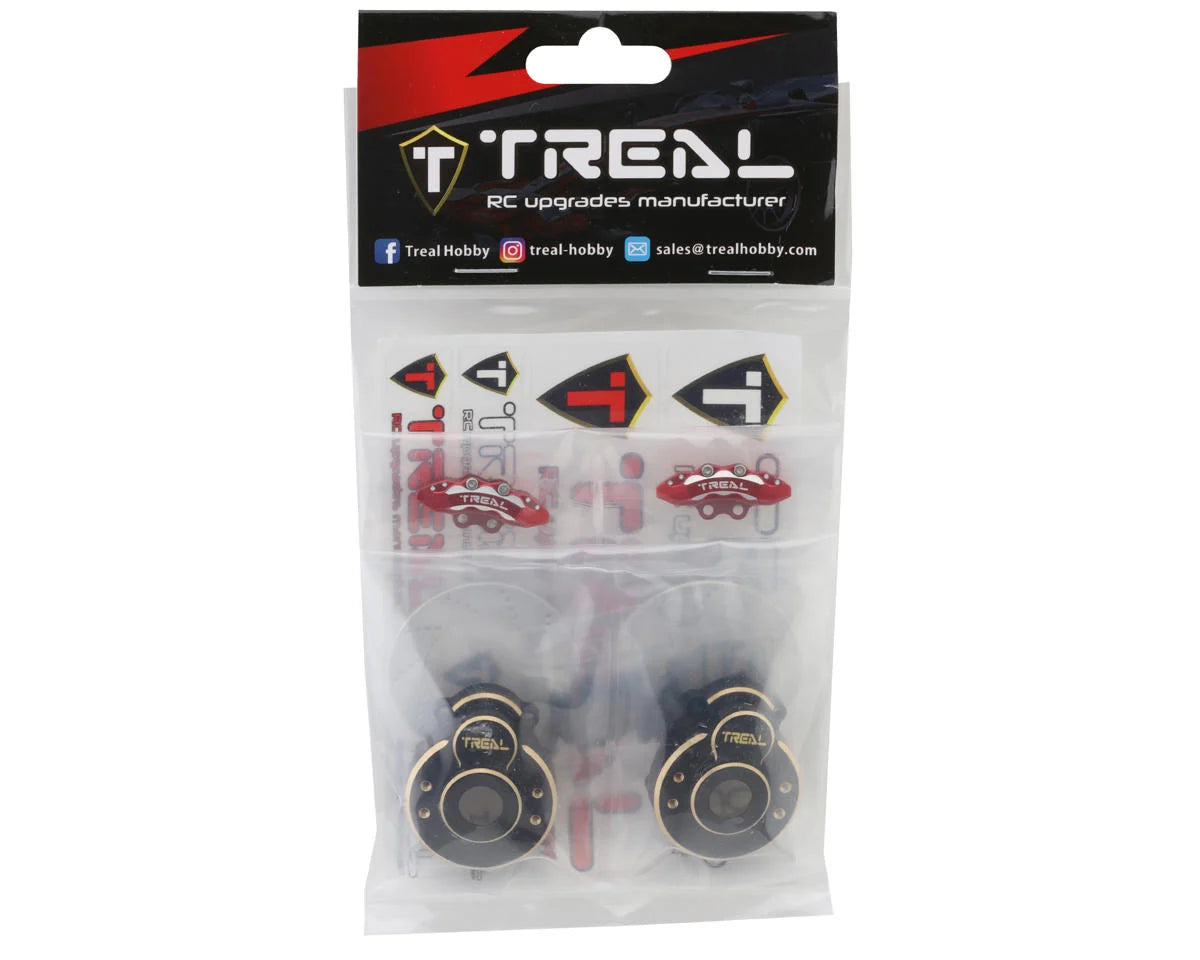 Treal Hobby Heavy Brass Outer Portal Housing Covers for Traxxas TRX-4 (Black) (2) (42g) w/Scale Disk Brake & Calipers