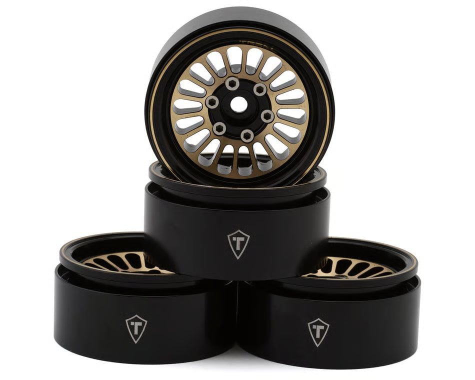 Treal Hobby 12-Hole 1.9" Brass Beadlock Crawler Wheels (Black/Gold) (4) (257g ea)